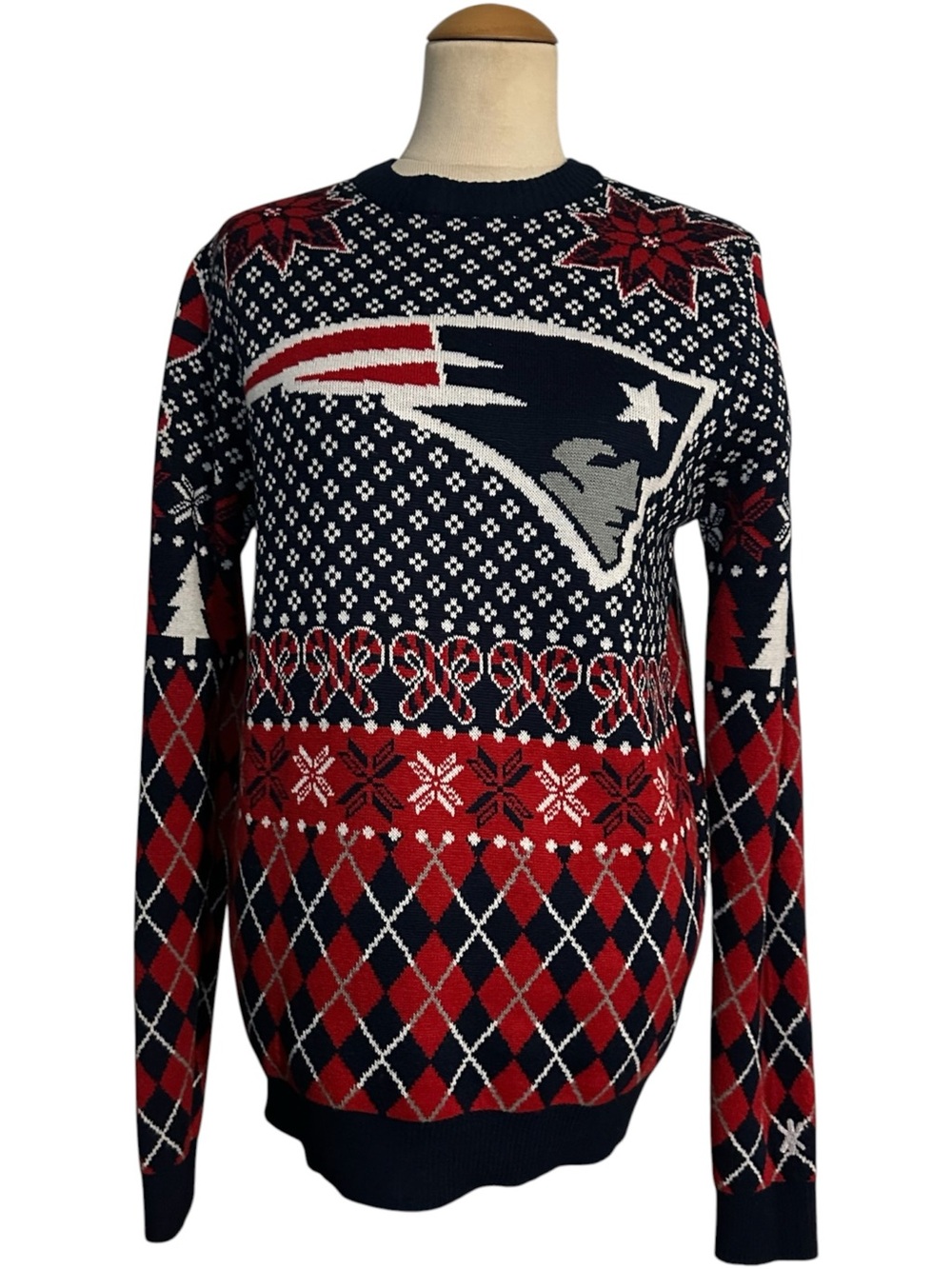 NFL Patriots Holiday Ugly Sweater Blue Red Size Small